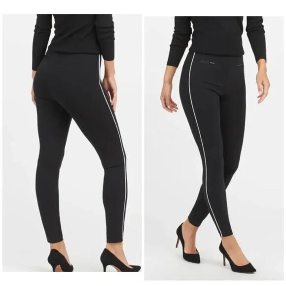Spanx Nwt  The Perfect Pant Ankle Skinny Black White Piped Pants Size M Petite - Picture 1 of 5